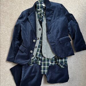 Navy Blazer with Gray Vest and Plaid Shirt